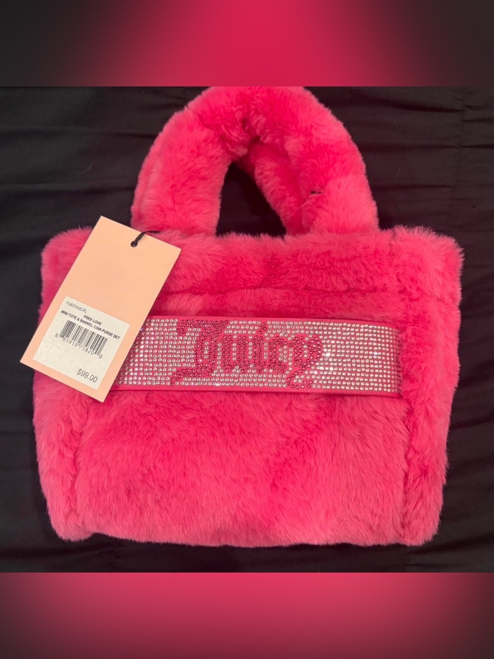 Juicy Couture Hot Pink Faux Fur Crystal bag in perfect condition never used!